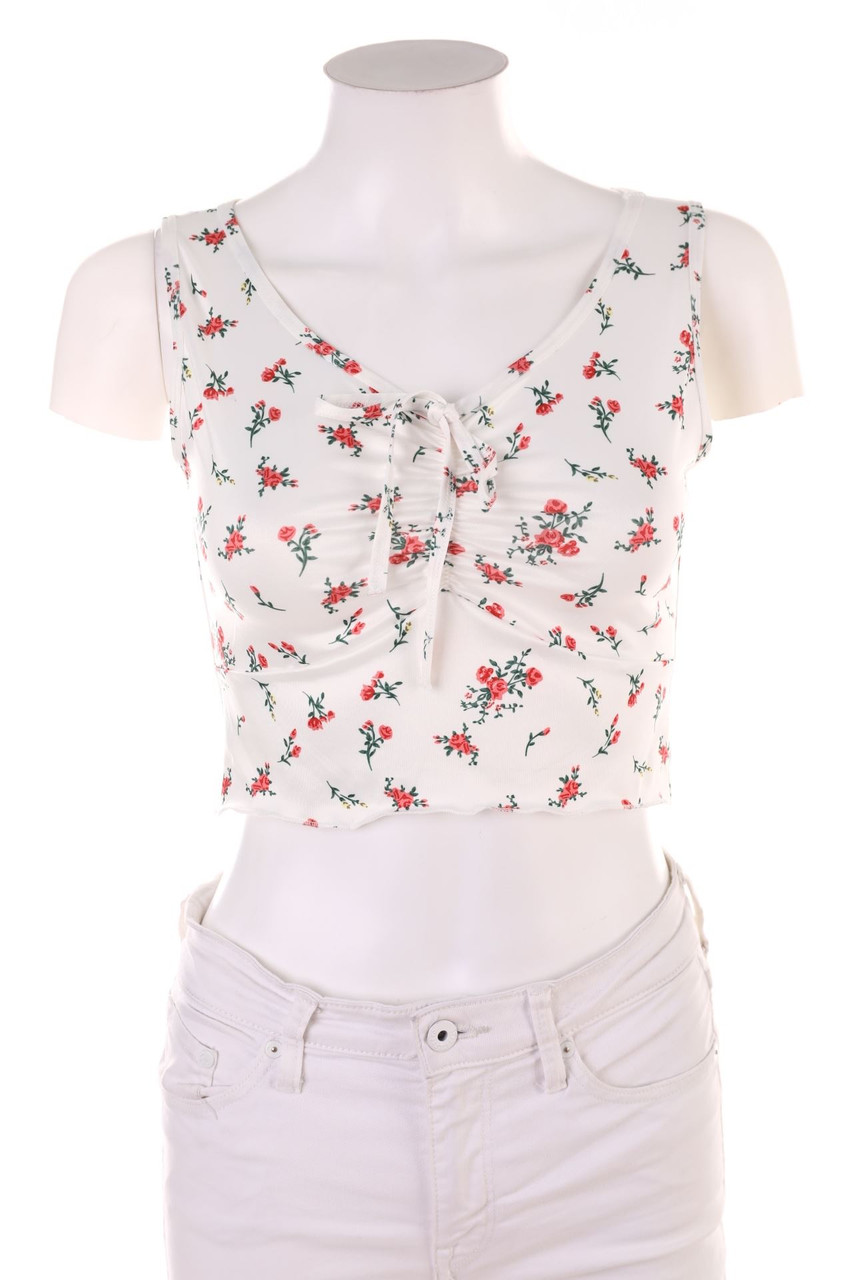 No Label - Patterned Crop-Top with Ruffles - S
