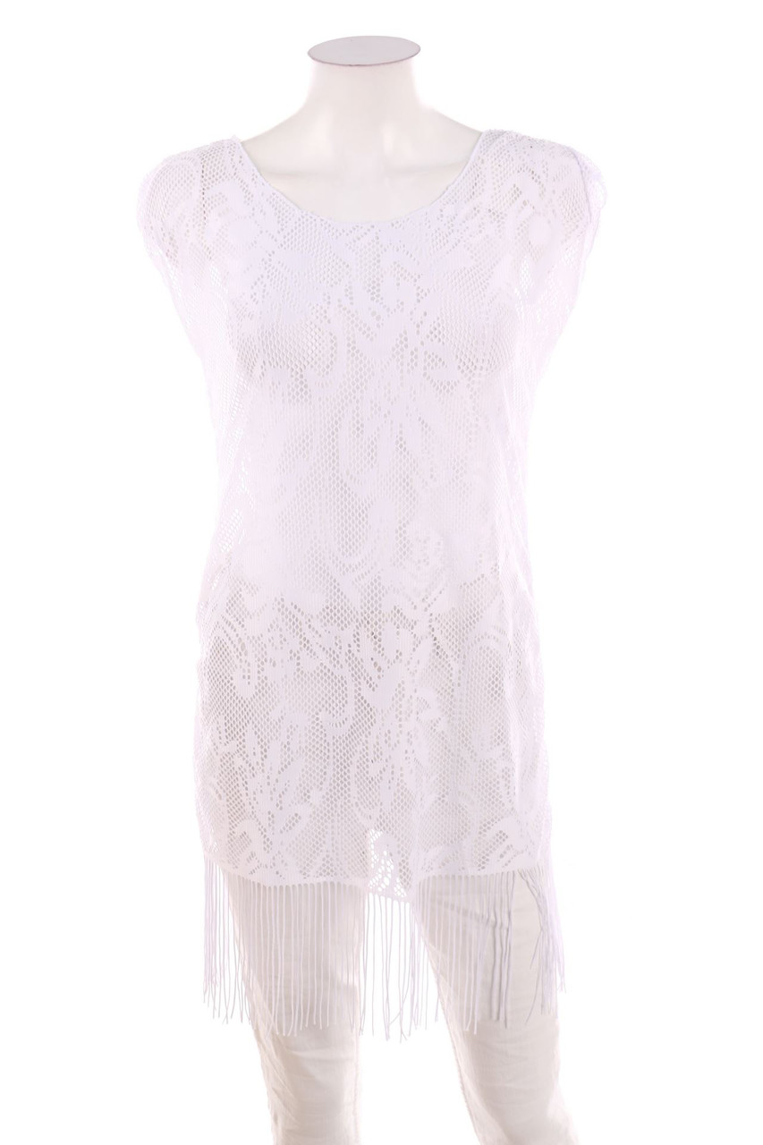 No Label - Shortsleeve Blouse, Eyelet Lace  with Fringes - D 38
