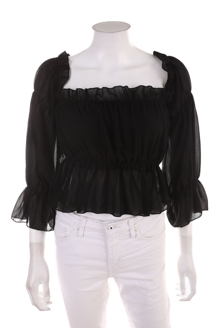 No Label - Cropped-Off-the-shoulder blouse with Frills - D 32