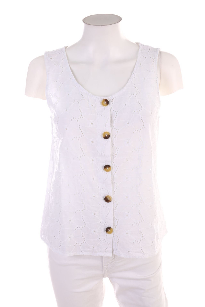 No Label - Blouse Top, Eyelet Lace  with Buttons - D 36
