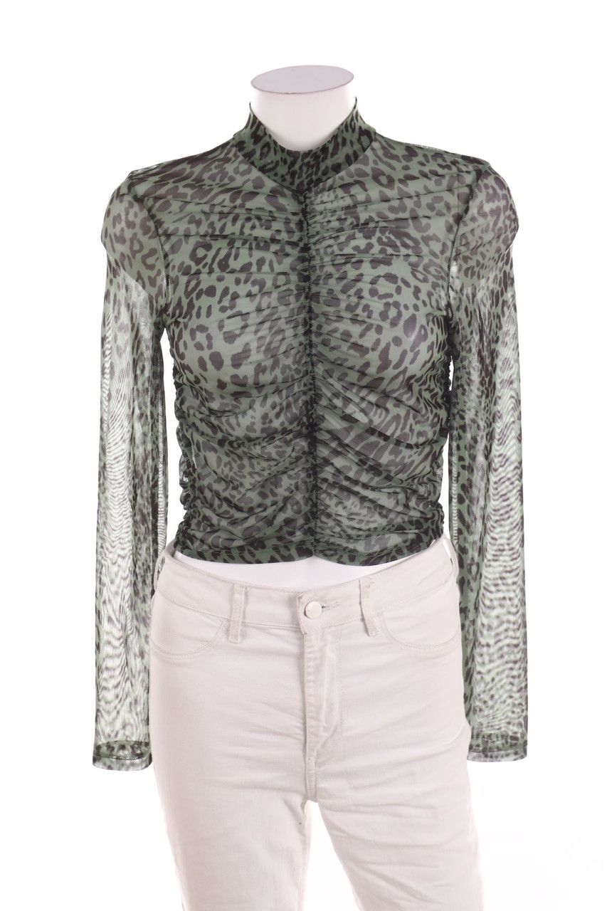 No Label - Longsleeve-Shirt, Mesh with Leo Print - D 32-34