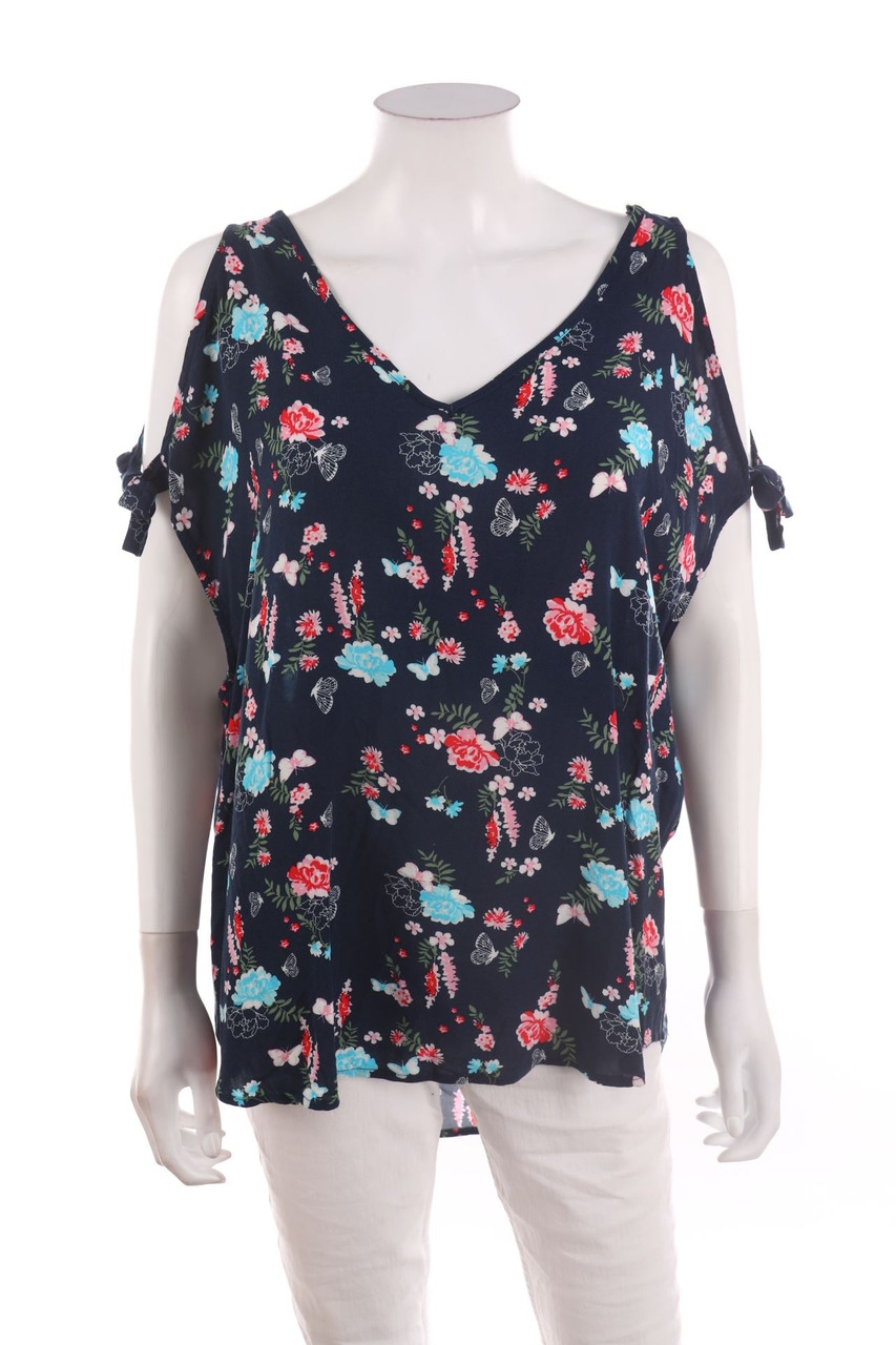 No Label - Cold-Shoulder-Blouse with Flower Print - D 48