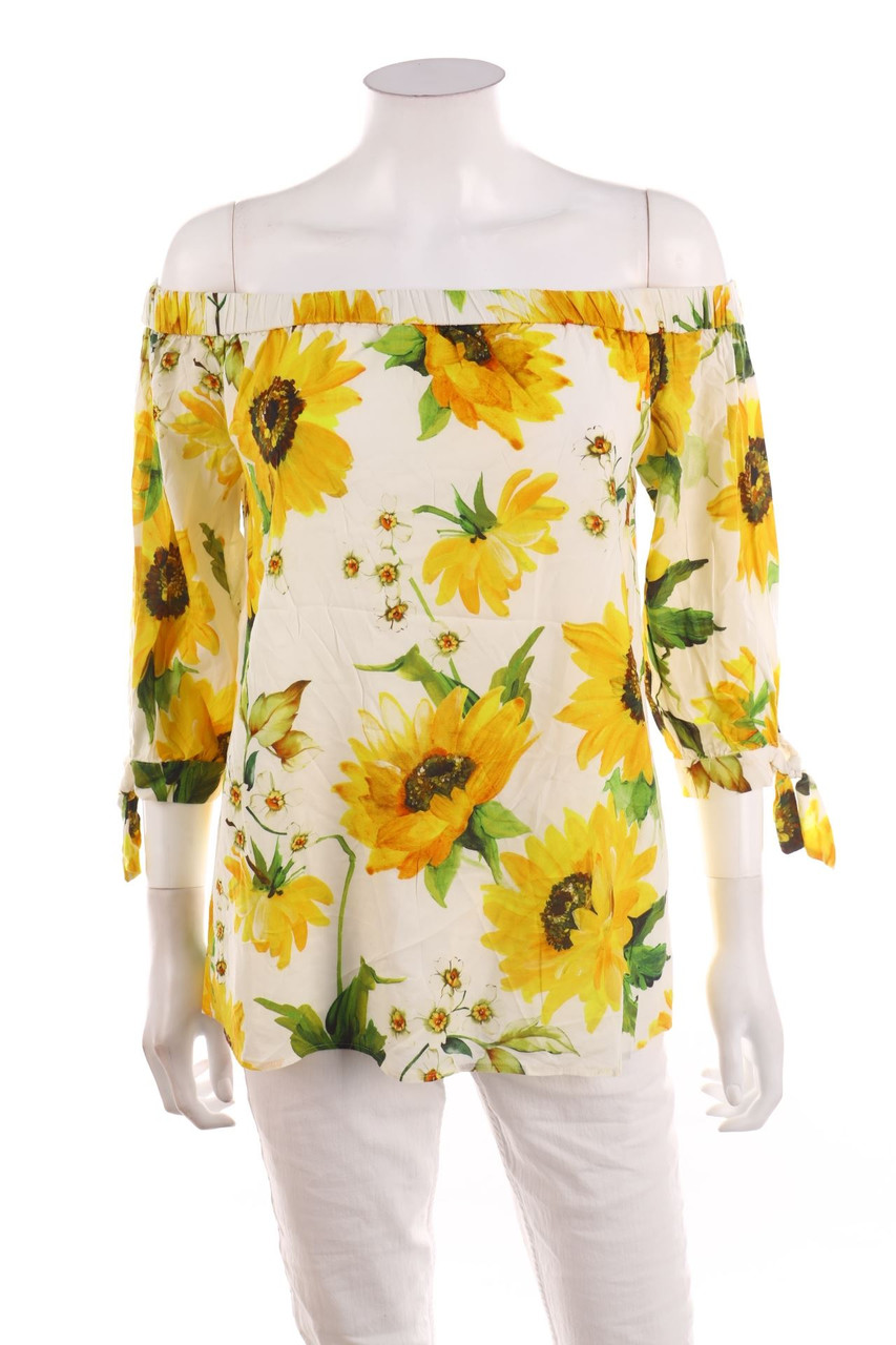 No Label - Off-the-shoulder blouse with 3/4-Sleeves with Flower Print - D 38