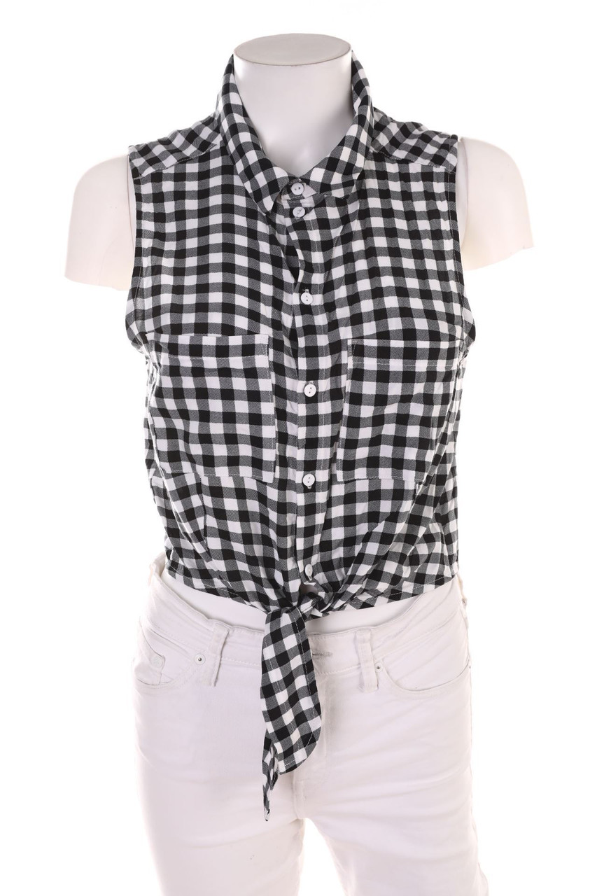 No Label - Sleeveless Shirt Blouse to tie, Checked - D 34