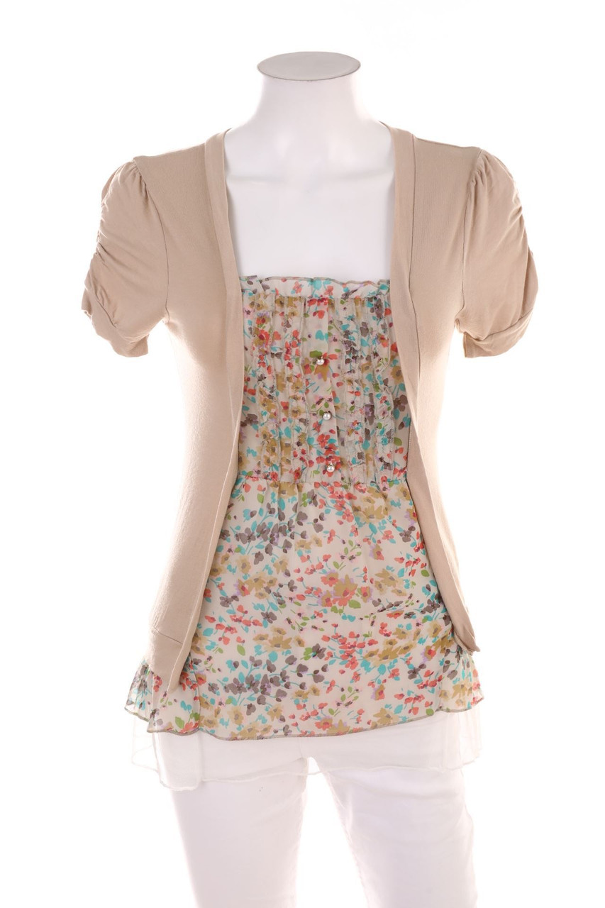 No Label - Shortsleeve-Shirt, Layer Look with Frills - D 34