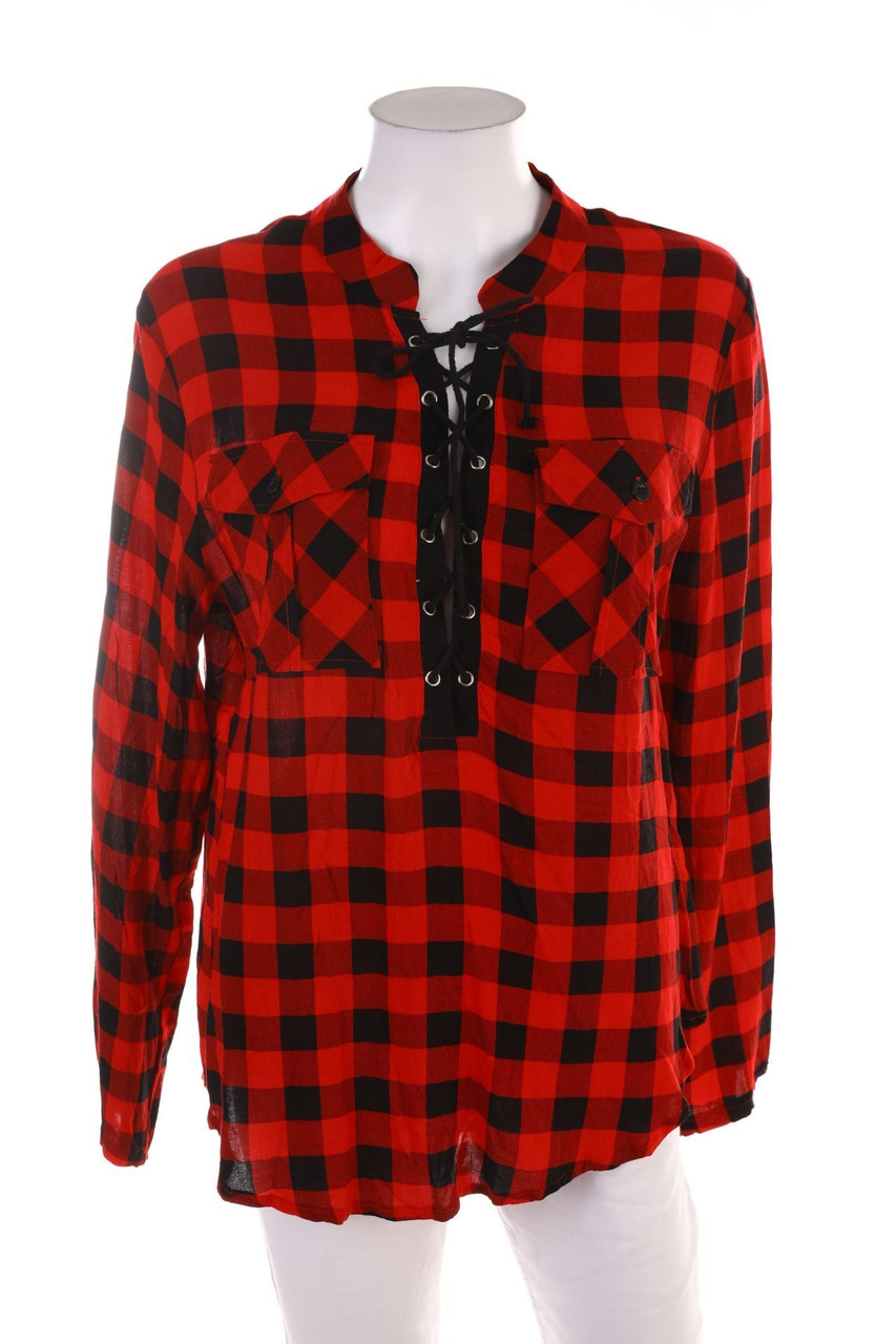No Label - Checked Blouse with Lacing - D 42