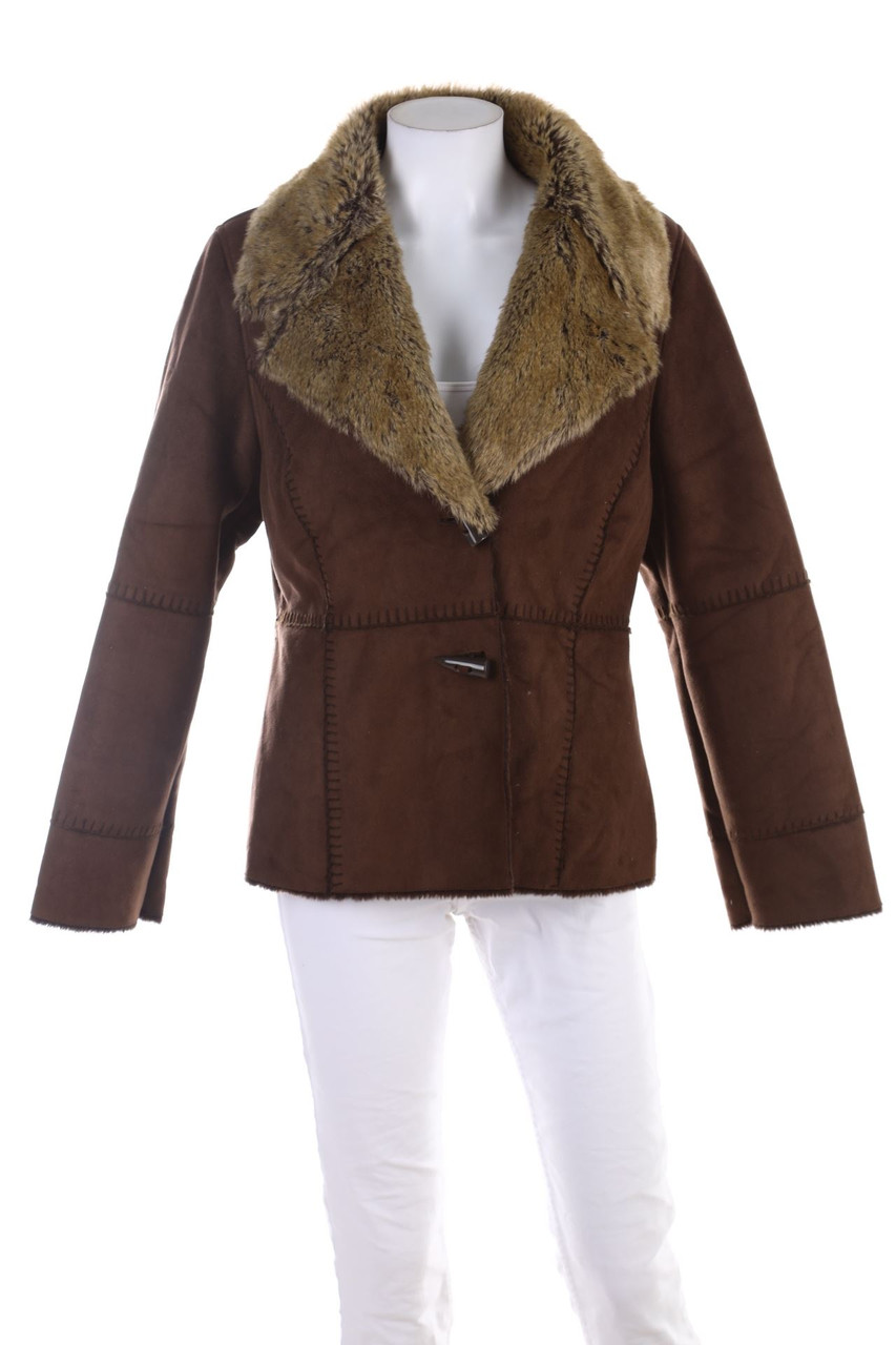 SECONDHAND - Faux Leather Jacket with Faux Fur-Collar - XL