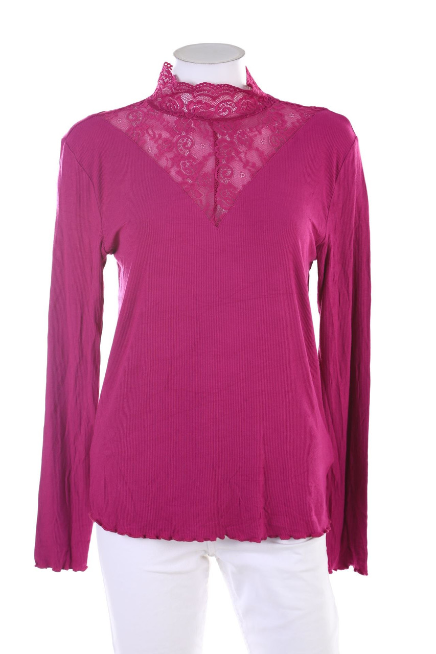 page one - Longsleeve-Shirt mit Spitzen-Einsatz - M