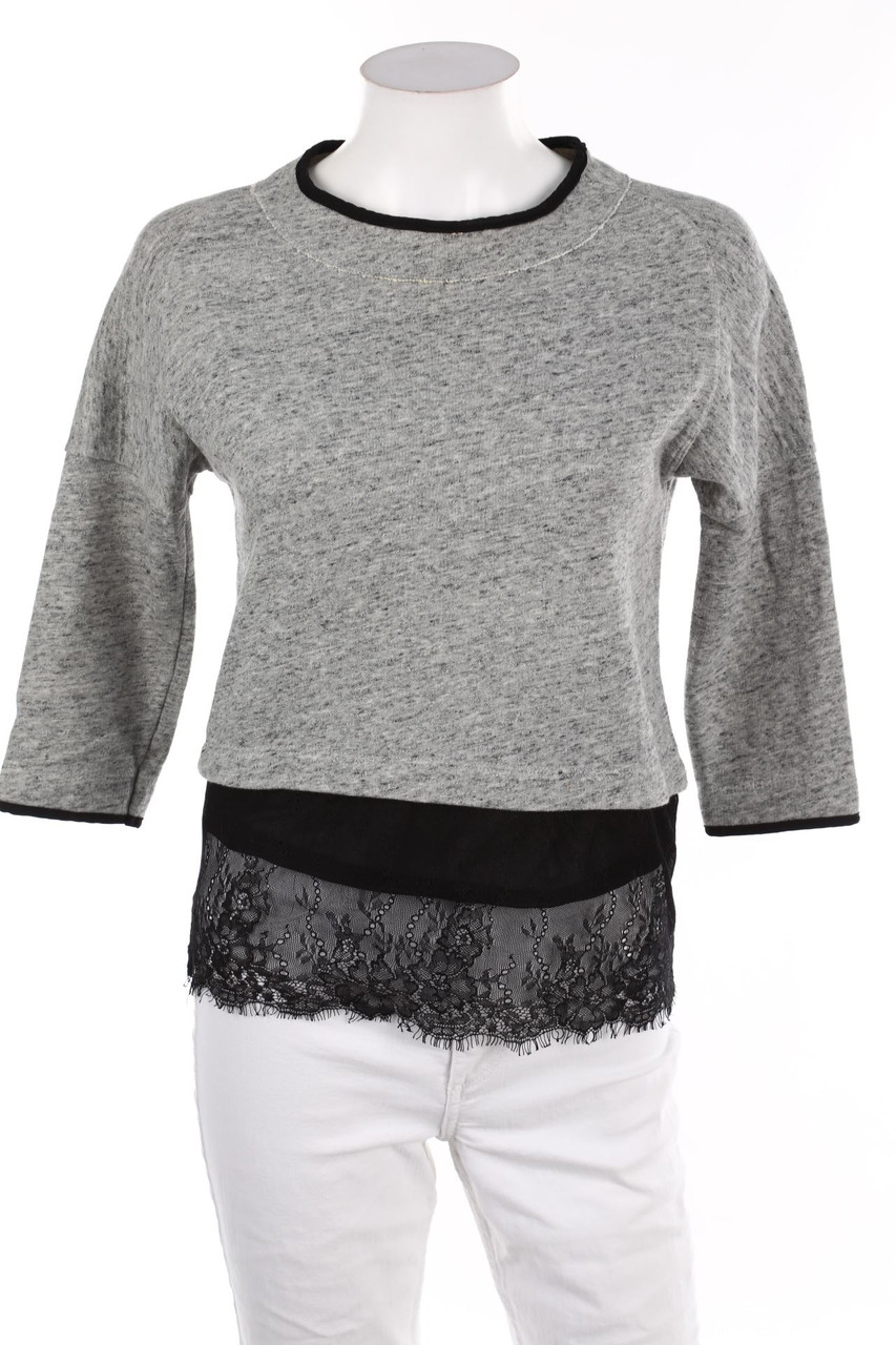ZARA - Longsleeve-Shirt mit Spitzen-Einsatz - XS