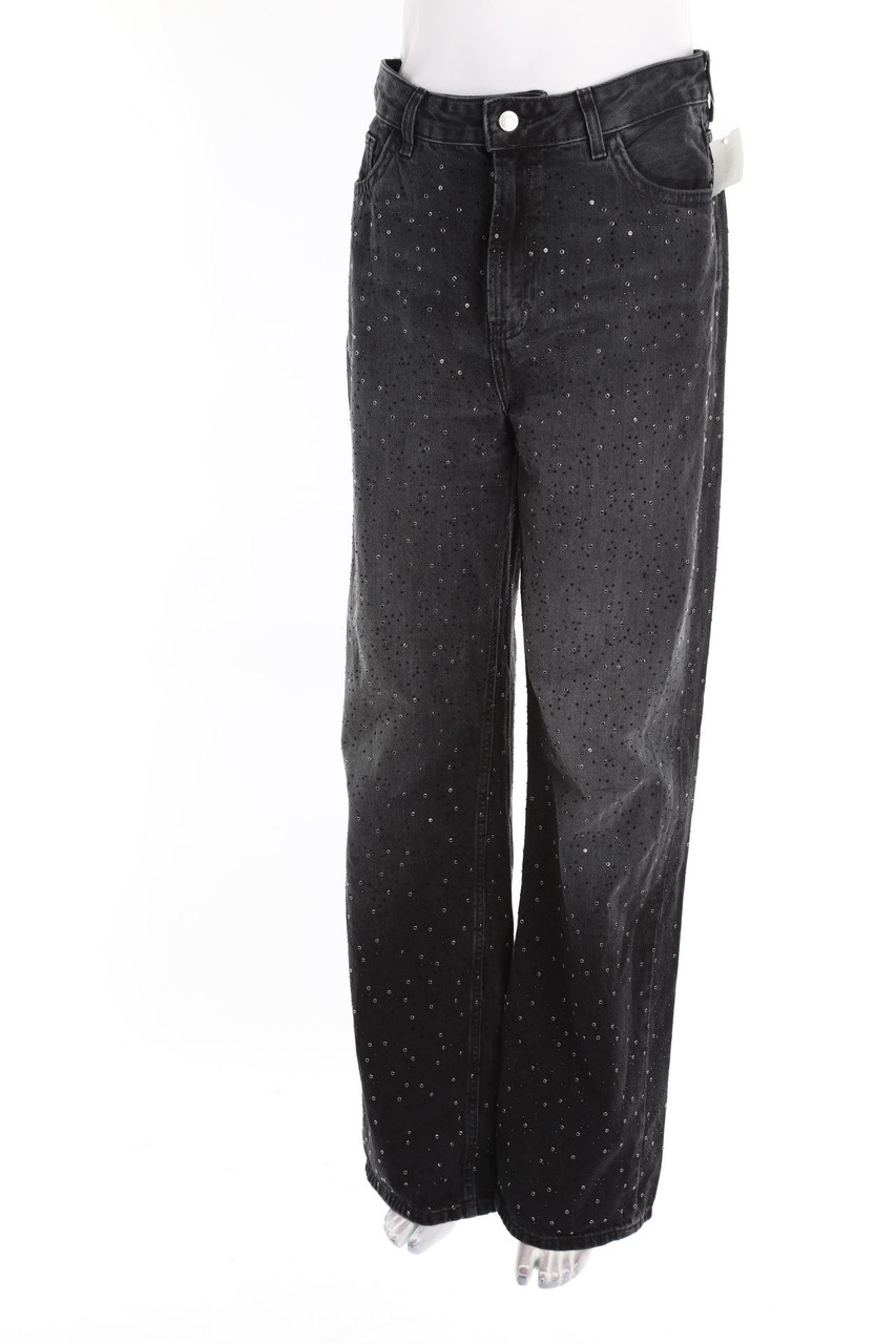 C&A - Used Look Straight Cut Jeans mit Strass-Steinen - L