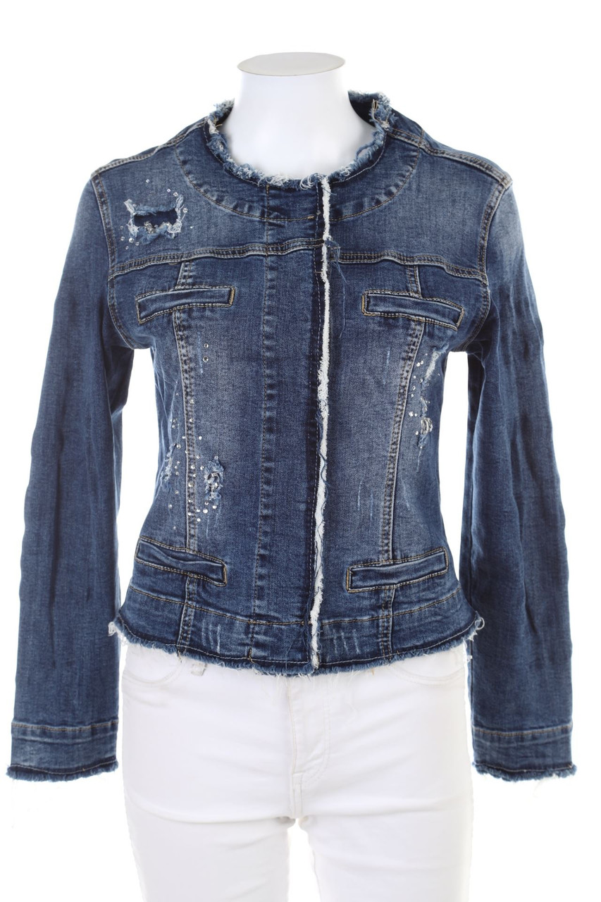 Ohne Label - Jeans-Jacke mit Strass-Steinen - M