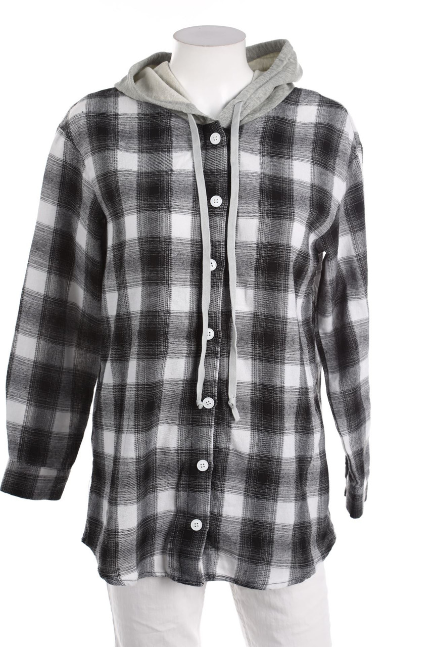 SHEIN - Checked Shirt Blouse with Hood - XS