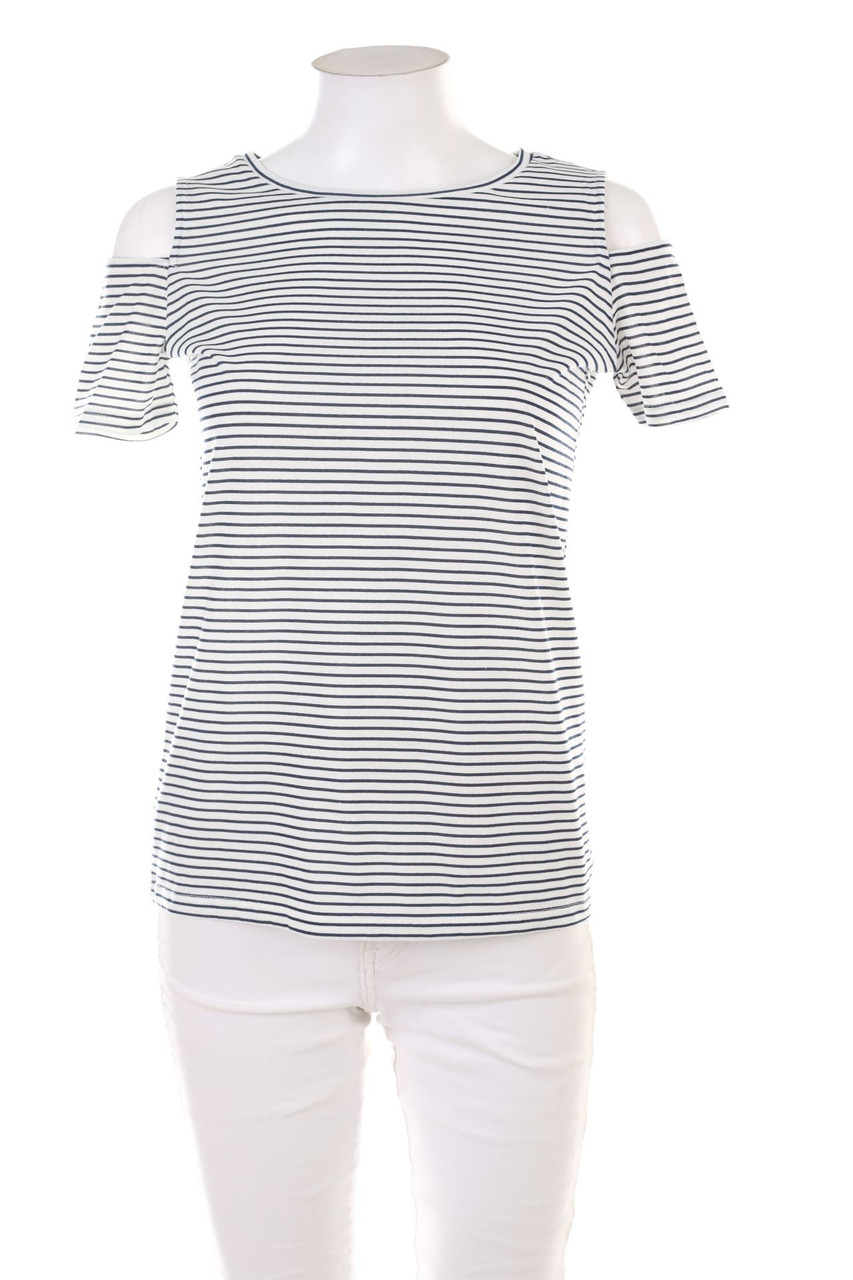 promod - Cold-Shoulder-Kurzarm-Shirt mit Streifen - M