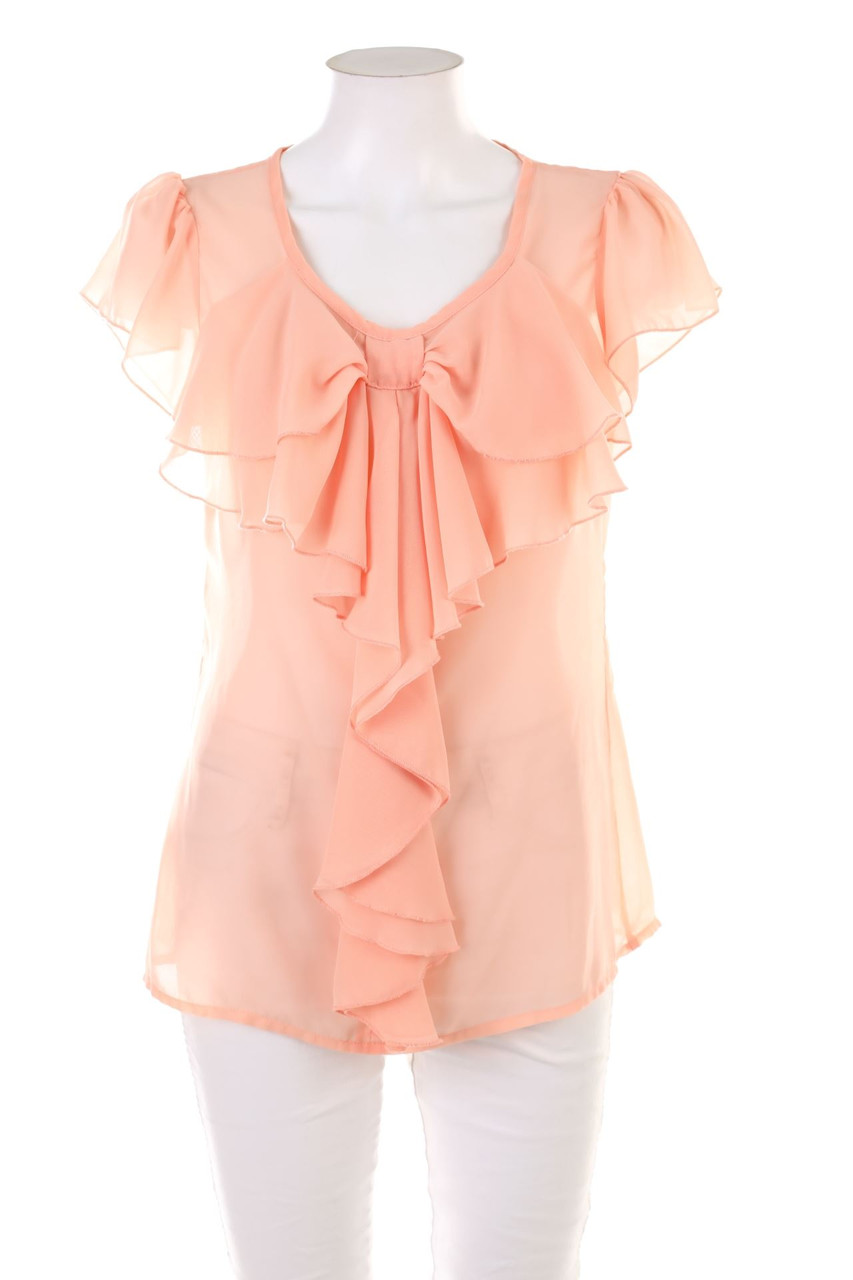 Ohne Label - Kurzarm-Bluse mit Volants - L