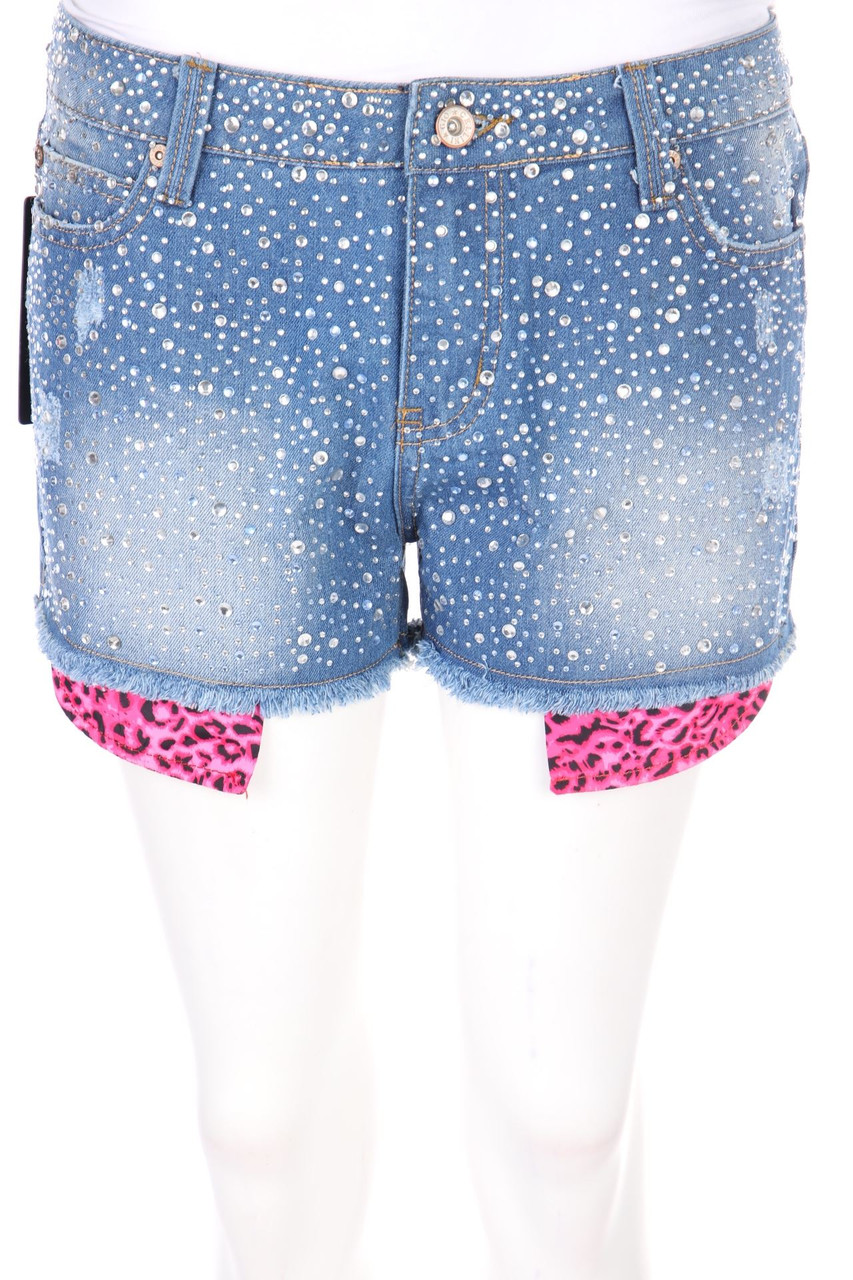 GIO CELLINI - Jeans-Shorts mit Schmuckstein-Applikation - L