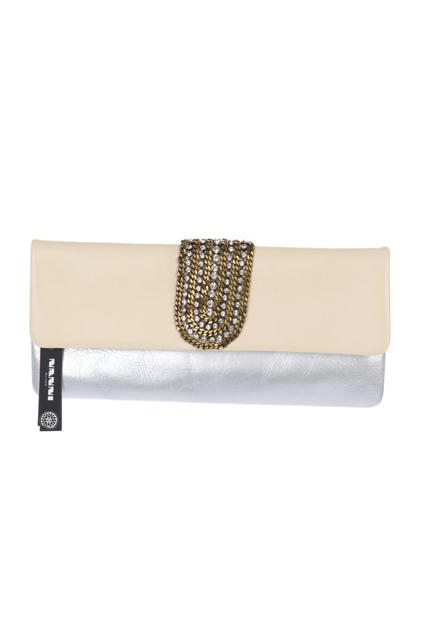 NANNI - Clutch-Tasche aus echtem Leder mit Schmuckstein-Applikation