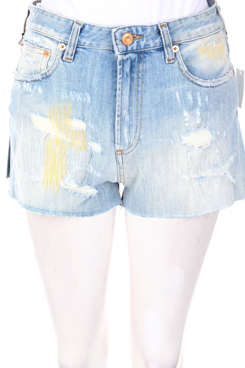 M.GRIFONI - Destroyed Jeans-Shorts mit Logo-Patch - W27