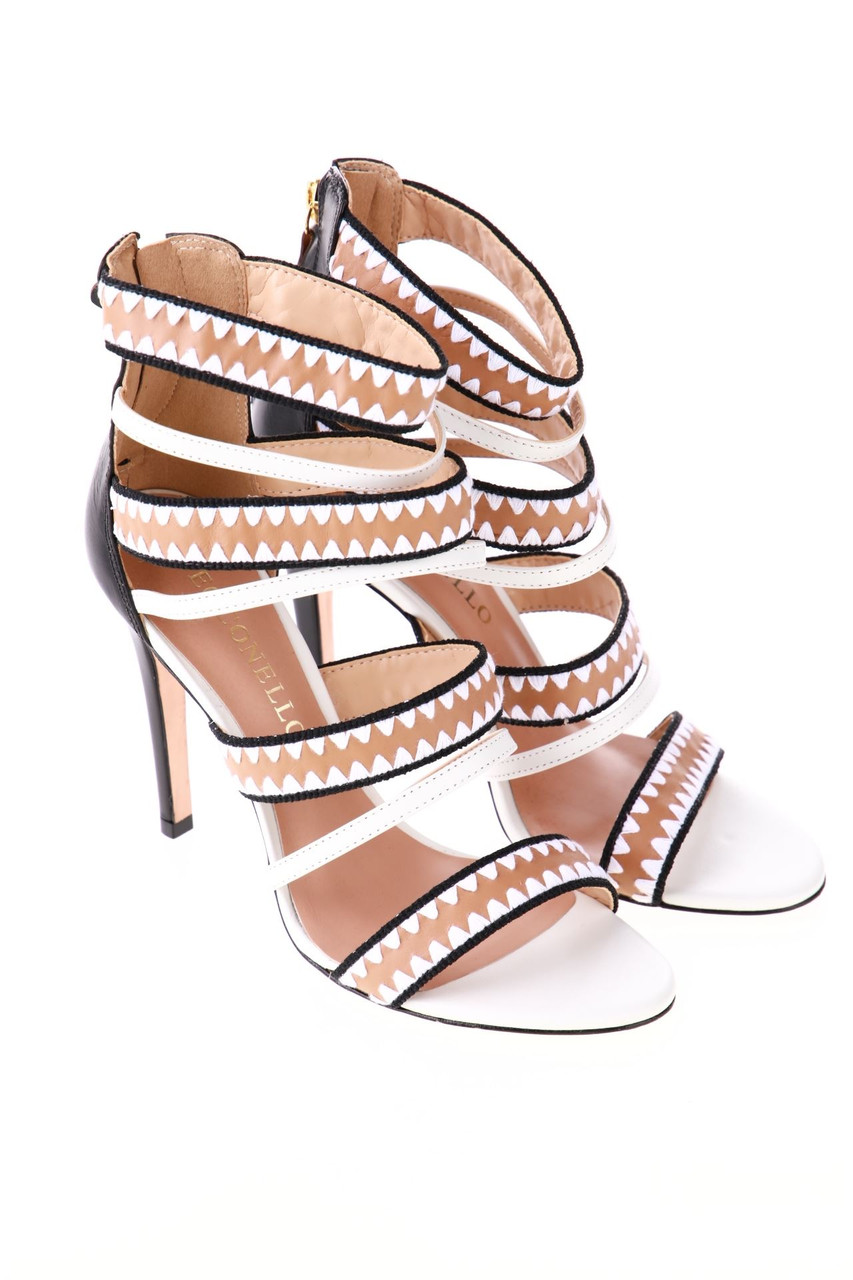 CECCONELLO - Leather high heel sandals with Embroideries