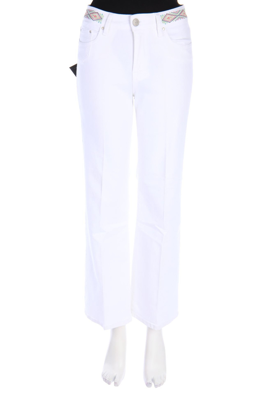 DON´T CRY - Used Look Flared-Jeans mit Schmuckstein-Applikation - W28