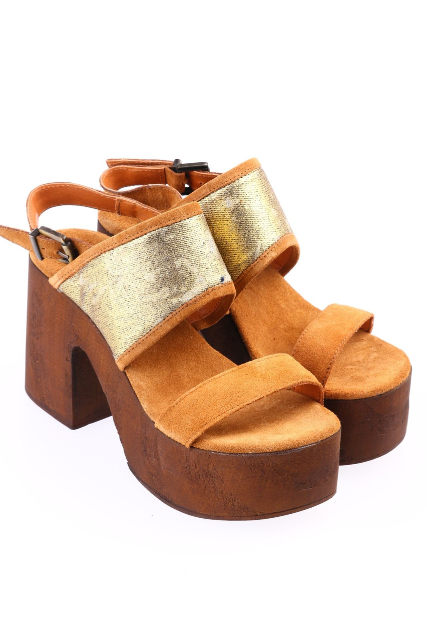 Get it - Plateau-high heel sandals, Destroyed Look, Leather