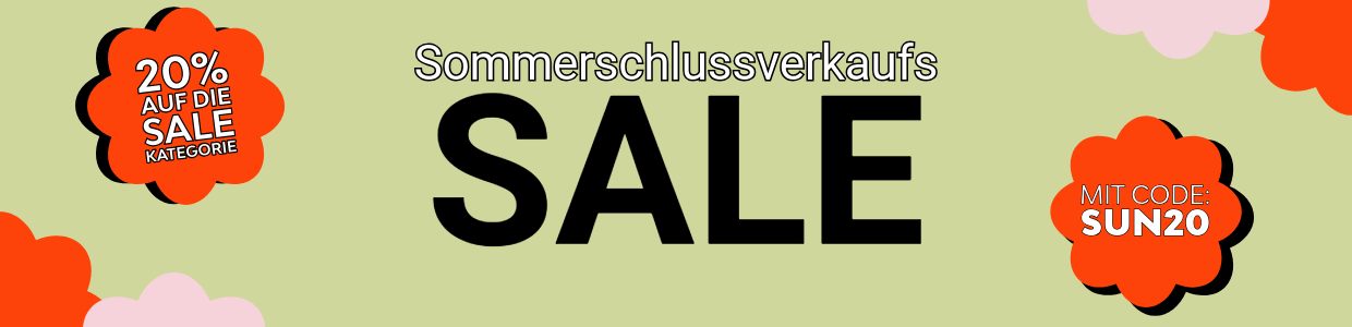 Banner mit der Aufschrift Schlussverkaufs Sale 20% auf die Sommer Styles Kategorie mit Code SUN20