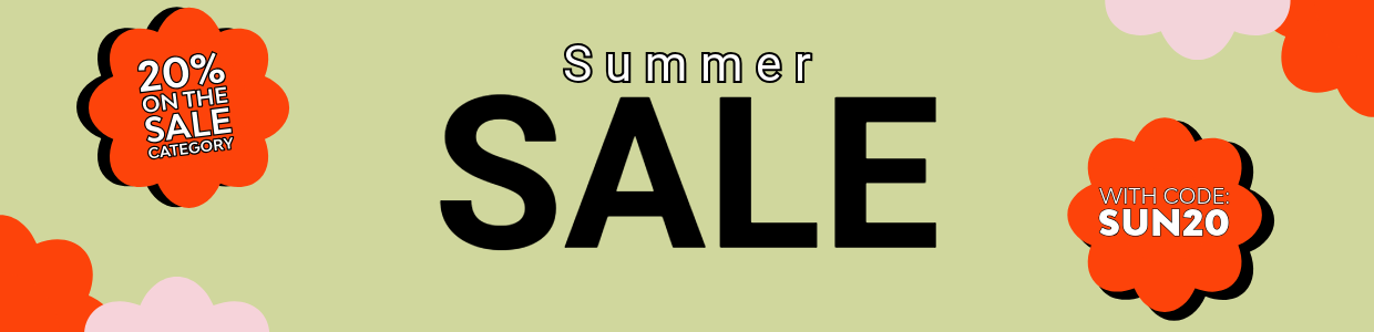 Banner mit der Aufschrift Schlussverkaufs Sale 20% auf die Sommer Styles Kategorie mit Code SUN20